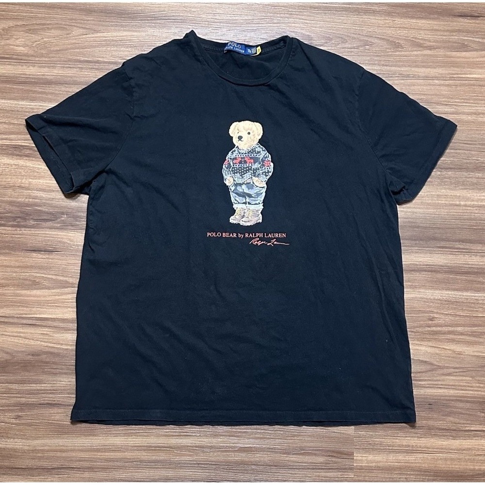 Polo Ralph Lauren Preppy Bear Graphic Short Sleeve T-Shirt Black Men's Sz 2XL
